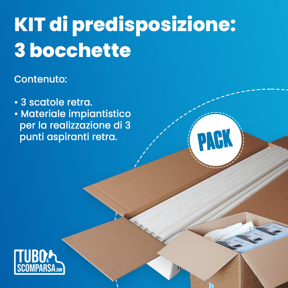Kit predisposizione impianto aspirapolvere tubo a scomparsa 3 bocchette